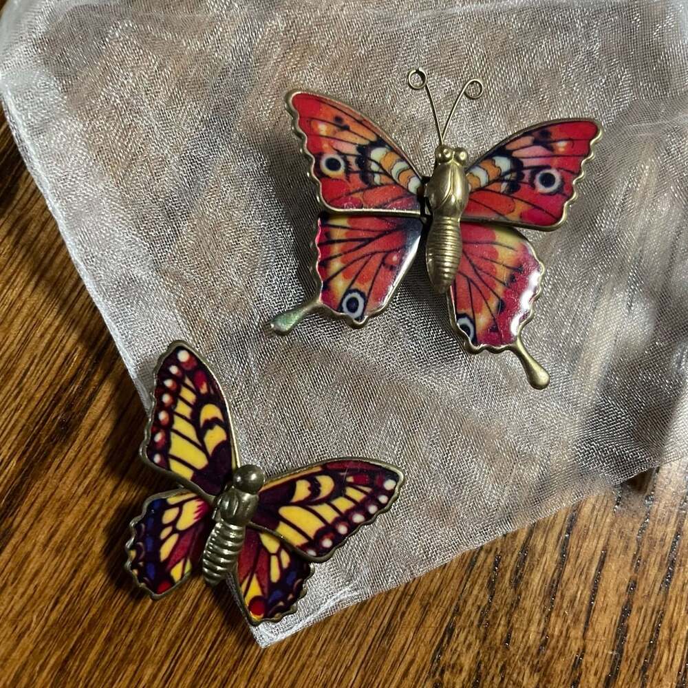 Vintage Butterfly Brooch Pin Lot Enamel Brass Made in Taiwan Set